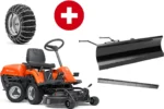 Husqvarna Frontmäher R 112C mit Mähdeck Combi 85 – Winterpaket mit Schneeschild, Gummileiste und Schneeketten – Modell 2023